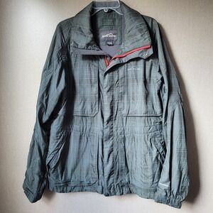 Eddie Bauer WeatherEdge Ski Snowboard Jacket Mens L Green Plaid Waterproof Shell